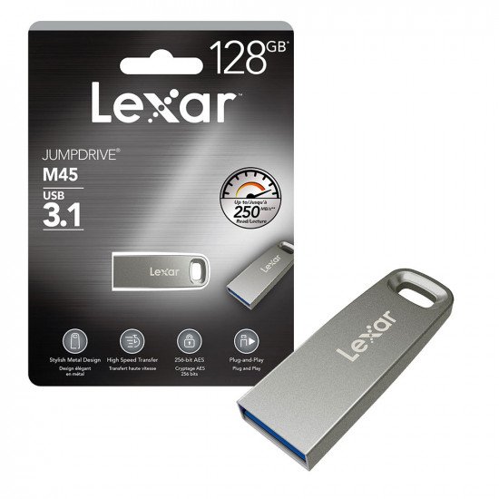Lexar JumpDrive USB 3.1 M45 Flash Memory Drive Silver 128GB