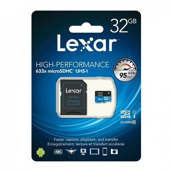 Lexar 633x HS Micro SDHC Card UHS-I C10 with Adapter - 32GB 