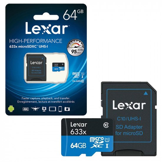 Lexar 633x HS Micro SDXC Card UHS-I C10 with Adapter - 64GB 