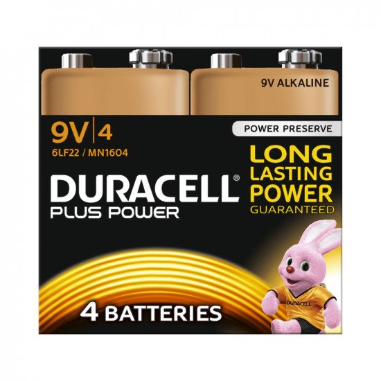 Duracell 4 x Duracell Plus 9V PP3 Alkaline Batteries 1.5V 6LR61 5000394142268 