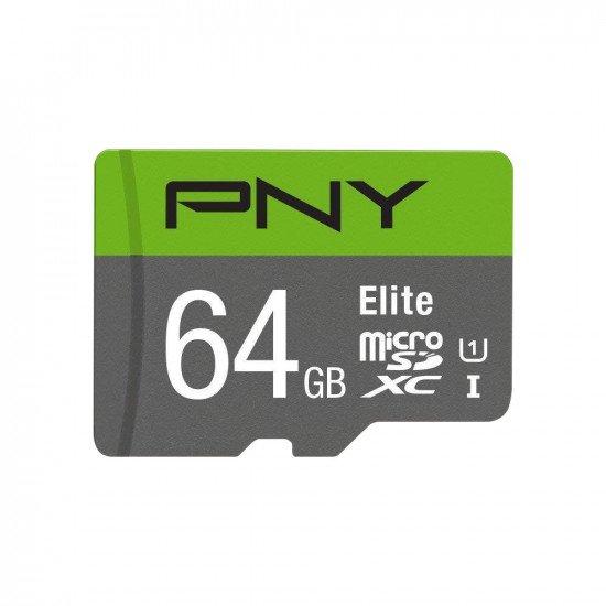 PNY Elite MicroSD Memory Card Class 10 100MB/s HD and 4K UHS-1 U1 with SD Adapter - 64GB