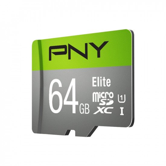 PNY Elite MicroSD Memory Card Class 10 100MB/s HD and 4K UHS-1 U1 with SD Adapter - 64GB
