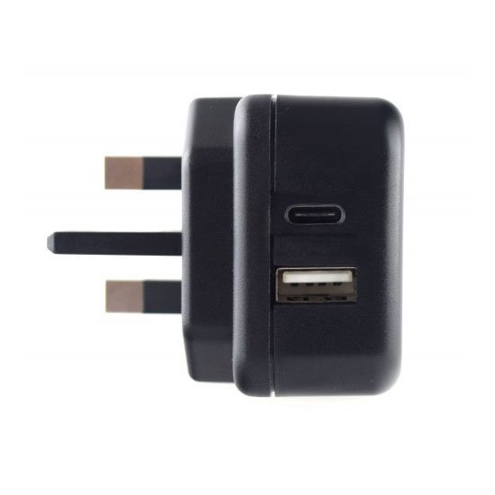 Pama UK Mains Charger with 2 x USB Sockets - PD Type-C & QC USB-A - 3A