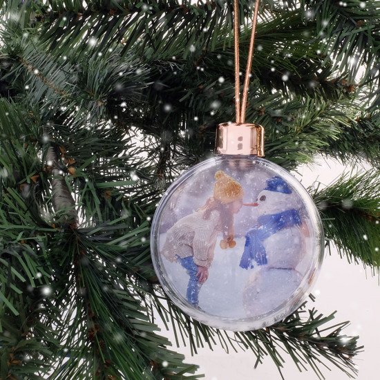DIY Christmas Bauble Clear/Ice White Back With Rose Gold Top and Rose Gold Hanging String