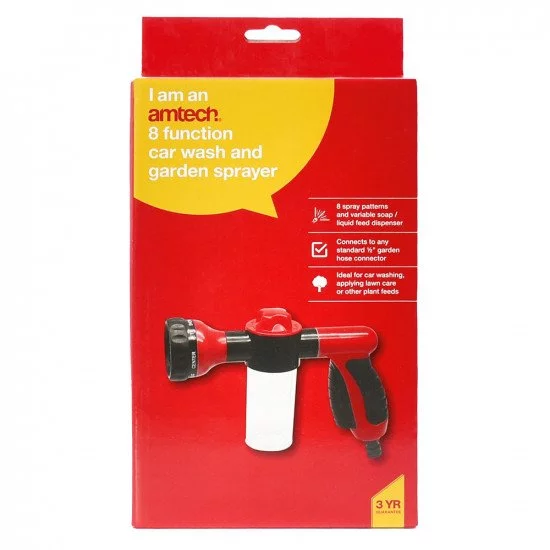 Amtech S5536 Garten- & Autosprühgerät – 8 Sprühfunktionen, Mit 100 Ml Dosierbehälter – Für 1/2 Zoll Schlauch
