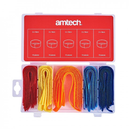 Amtech 50pc Hook & Loop Cable Tidy Assortment