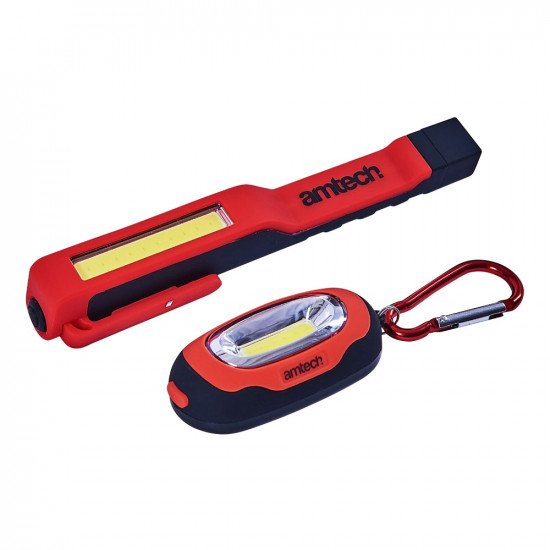 Amtech 3W COB LED Pen Worklight With 1W Carabiner Light with Batteries