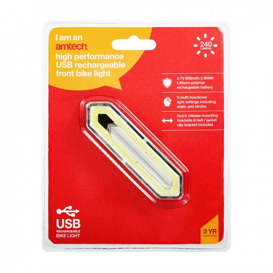 Amtech High Performance USB Rechargeable Front LED Bike Light