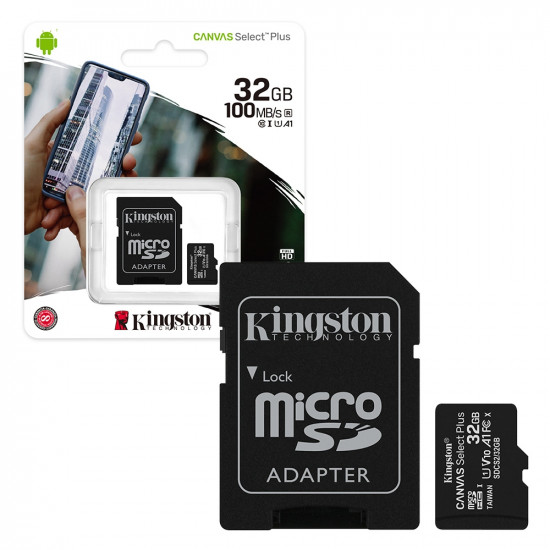 Kingston Canvas Select Plus MicroSDXC Memory Card 100MB/s UHS-1 U1 A1 V10 Class 10 with Adapter - 32GB