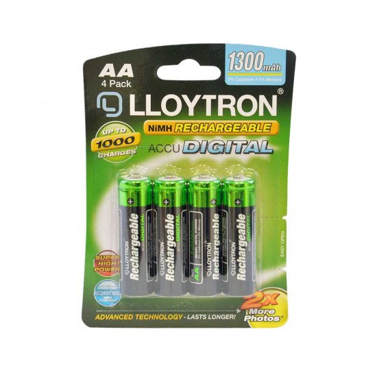 Lloytron ACCU DIGITAL AA HR06 Ni-Mh Rechargeable Batteries 1300mAh - 4 Pack