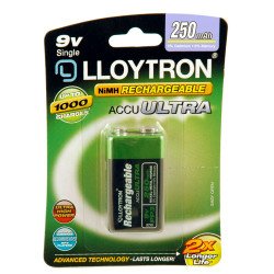 Lloytron 9V PP3 Rechargeable Batteries NiMH ACCU 250mAh Capacity - 1 Pack 