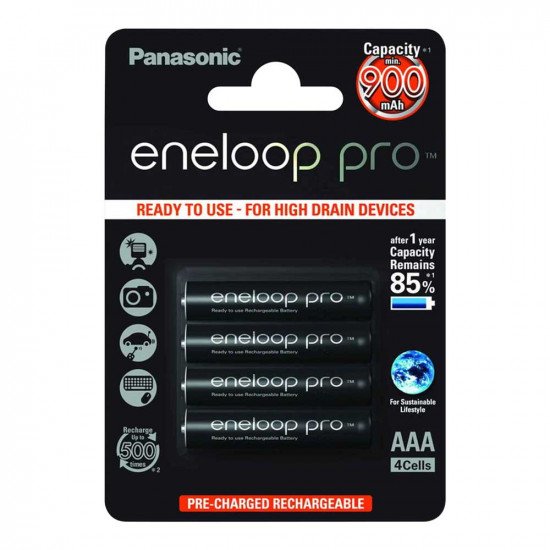 Panasonic Eneloop PRO AAA Rechargeable Batteries NiMH Ready to Use 930mAh - Pack of 4