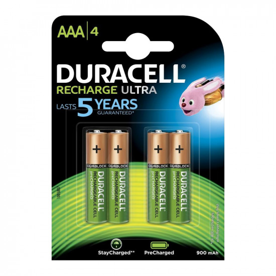 Duracell Rechargeable AAA 900mAh Batteries - 4 Pack