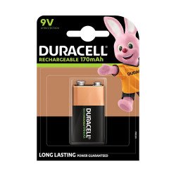Duracell Rechargeable NiMH Rechargeable Battery 9V PP3 MN1604 6LR61 - Capacity 170mAh