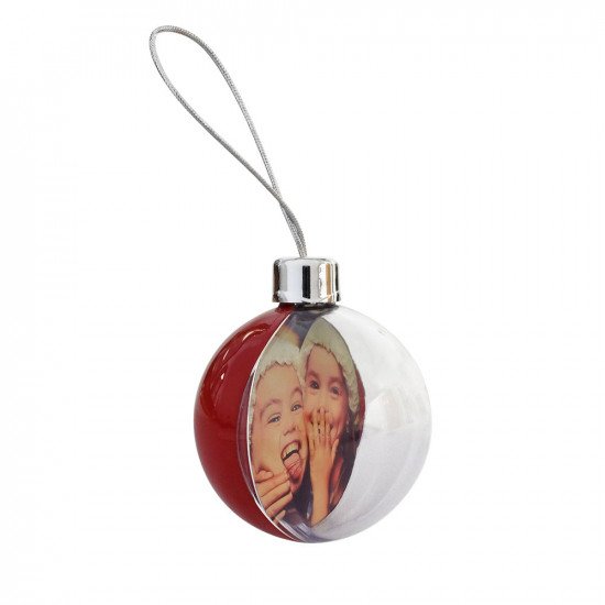 DIY Christmas Bauble Clear/Red Back With Silver Top and Silver Hanging String