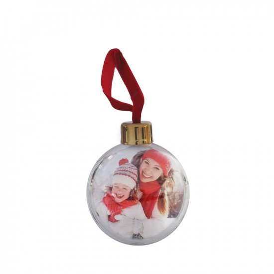 DIY Christmas Bauble Clear/Ice White Back With Antique Gold Top and Red Velvet Hanging String
