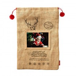 Personalised Traditional Christmas Hessian Santa Sack/Stocking - North Pole Special Delivery With Pom Poms - Small