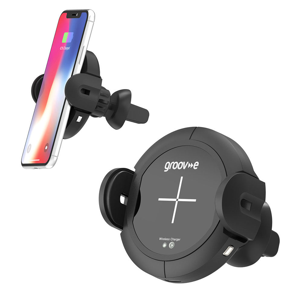 Groov E Universal Automatic In Car Holder With Wireless Charging 10w