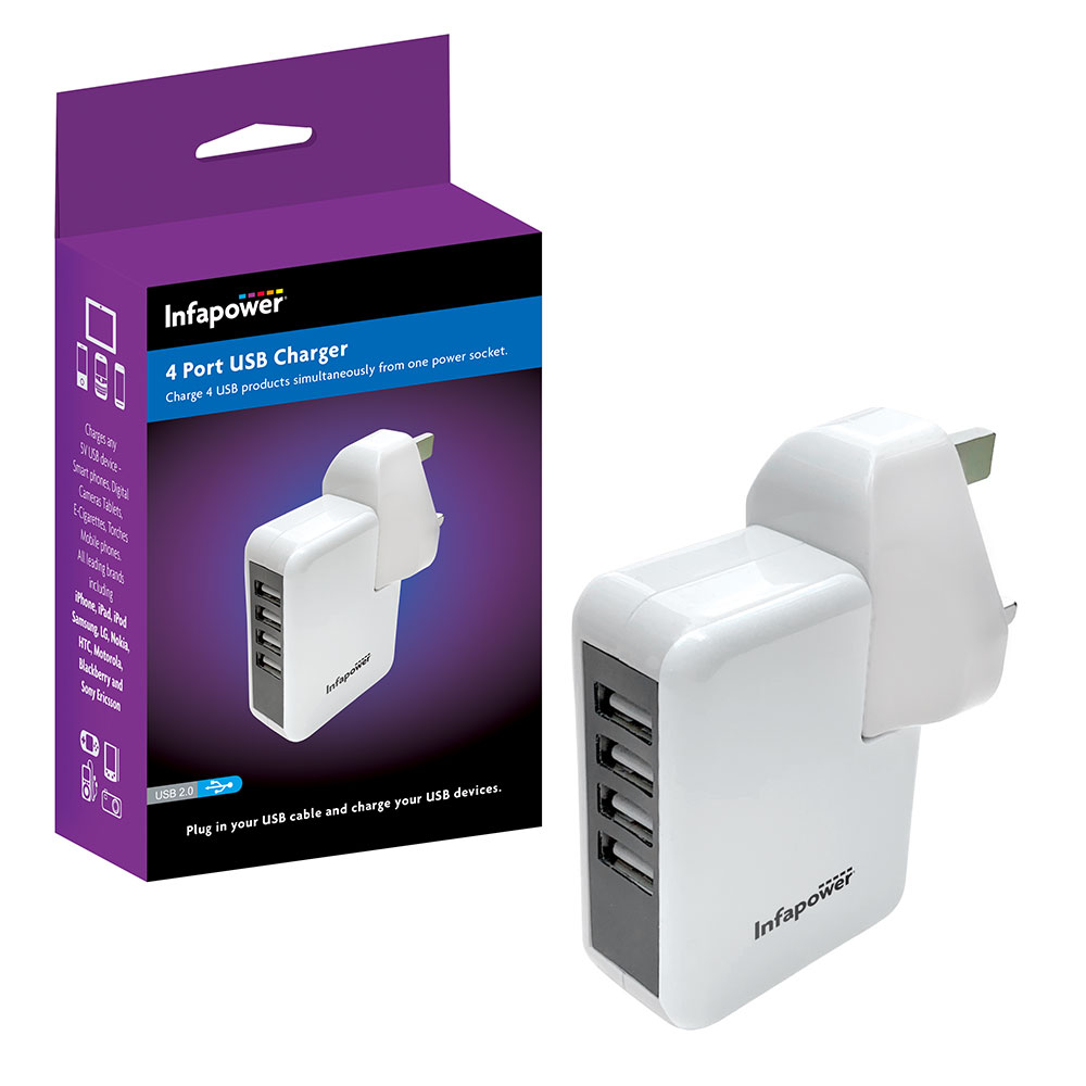 Click to view product details and reviews for Infapower 4 Port Usb Mains Charger White.