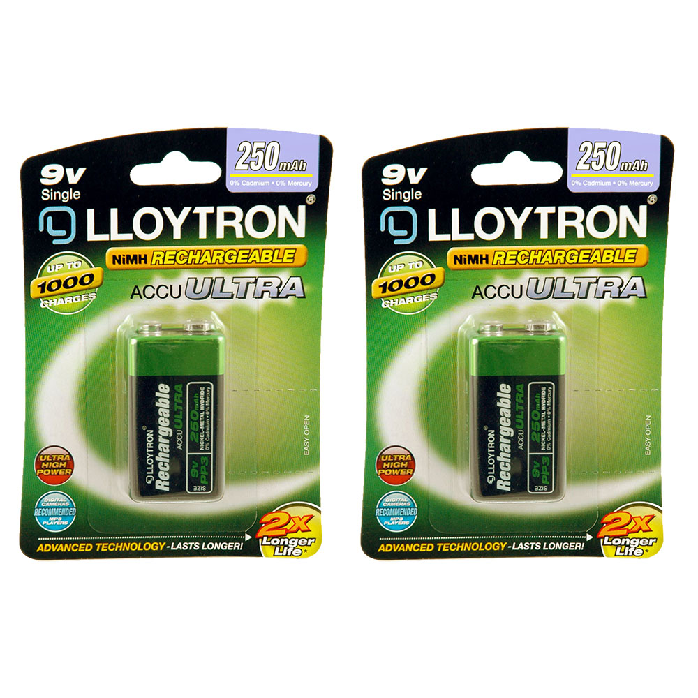 Lloytron 9v Pp3 Rechargeable Batteries Nimh Accu 250mah Capacity 4 Pack