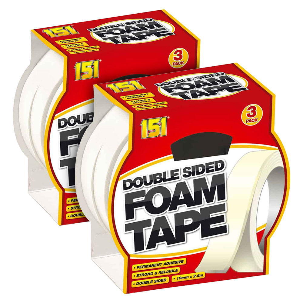 151 Adhesives Double Sided Foam Tape 3 Pack Twin Pack 6 Rolls