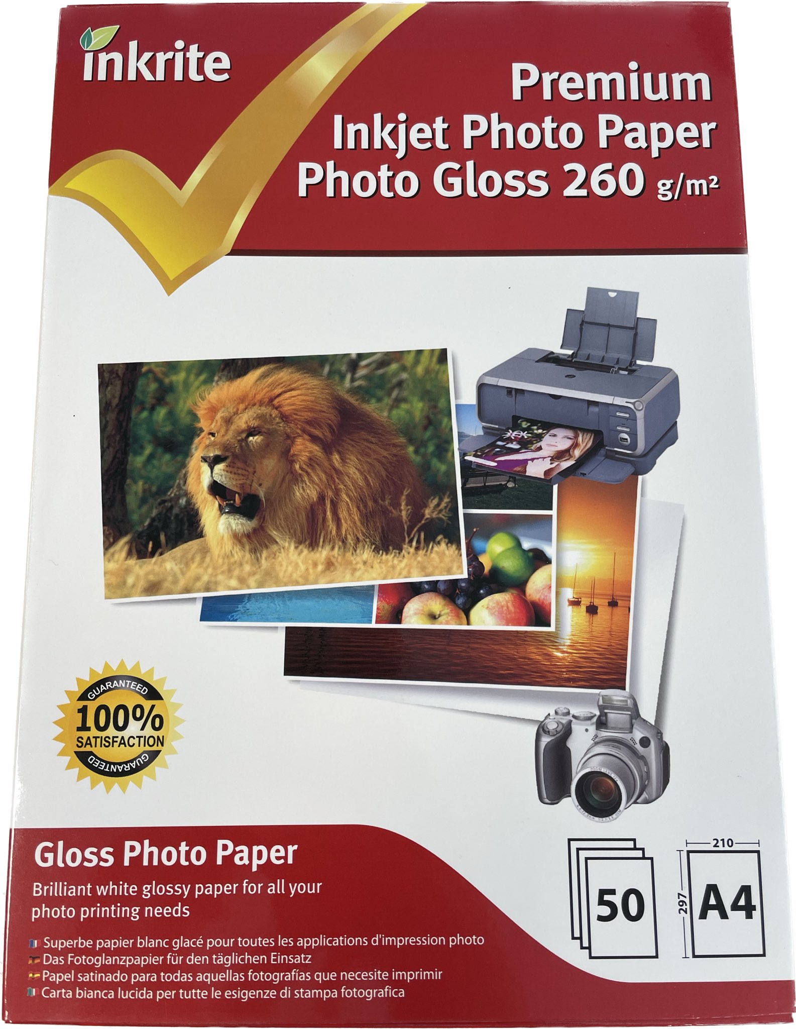 Inkrite Premium Quality Inkjet Photo Paper A4 Photo Gloss 260gsm 50 Sheets