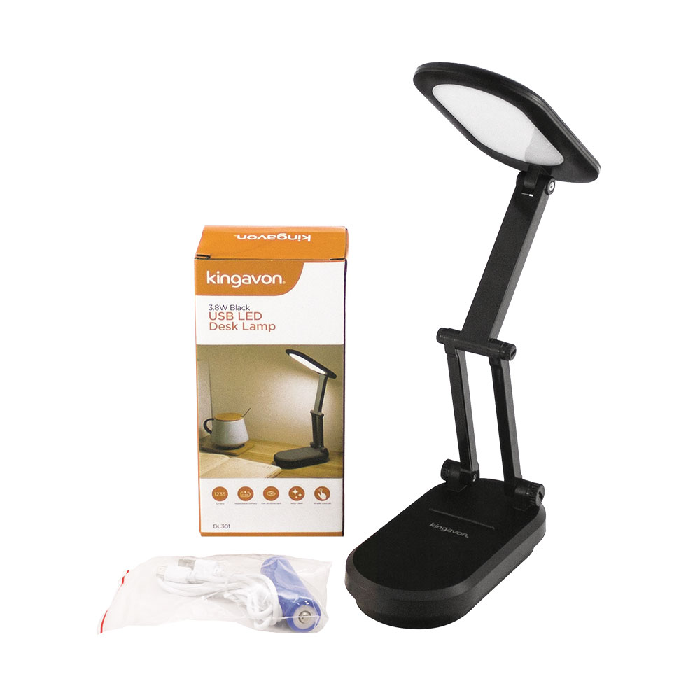 Kingavon 3.8W Rechargeable USB LED Folding Bedside Table Reading Desk Lamp - Black