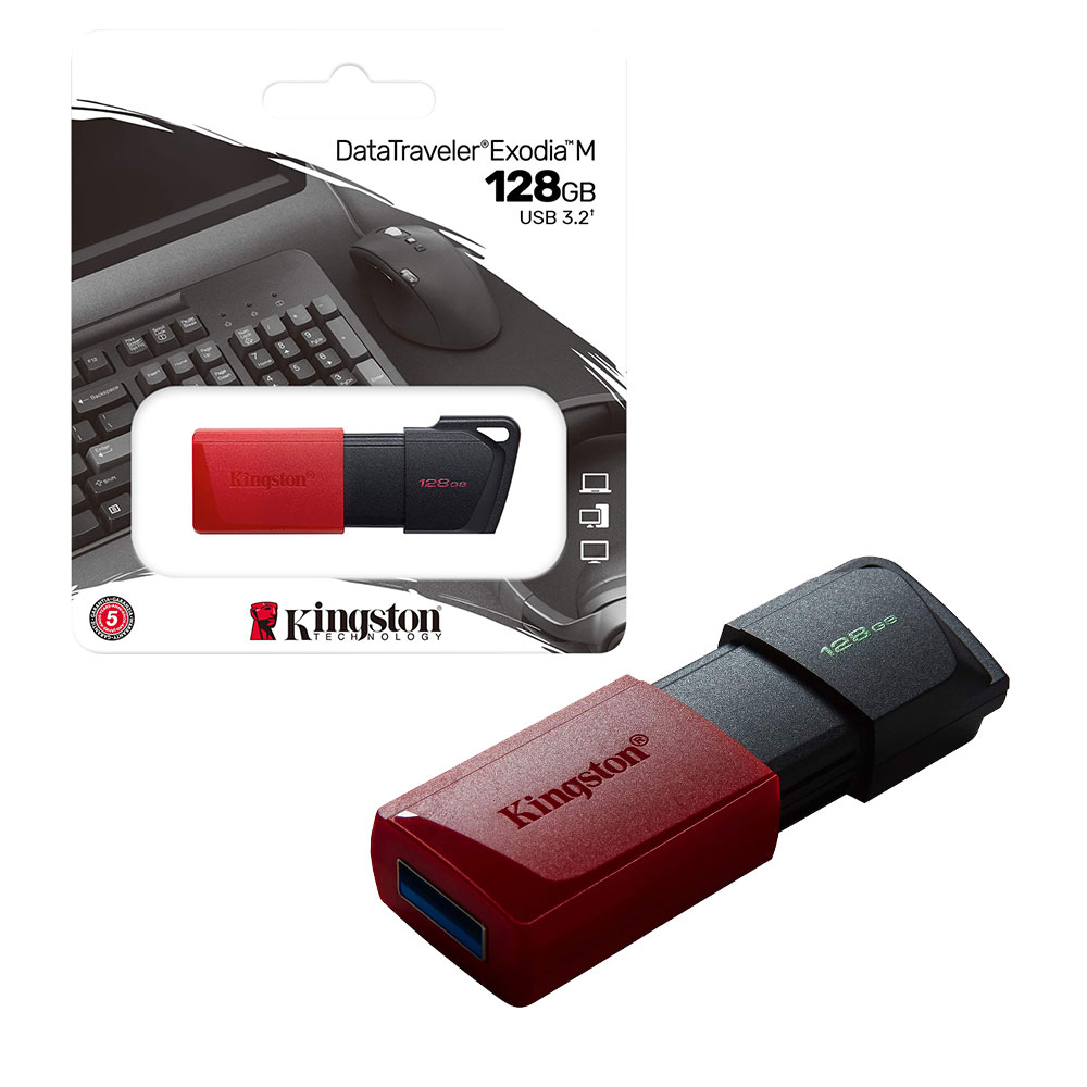 Kingston DataTraveler Exodia M USB 3.2 Memory Flash Drive Red/Blk - 128GB