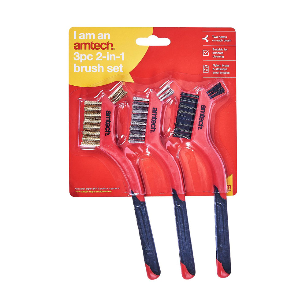 Amtech 2-In-1 Wire Brush Set - 3pc