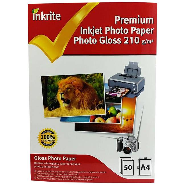 Inkrite Premium Quality Inkjet Photo Paper A4 Photo Gloss 210gsm 50 Sheets