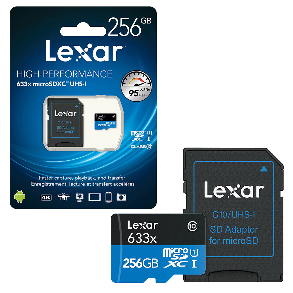 Lexar 633x HS Micro SDXC Card UHS-I C10 with Adapter - 256GB