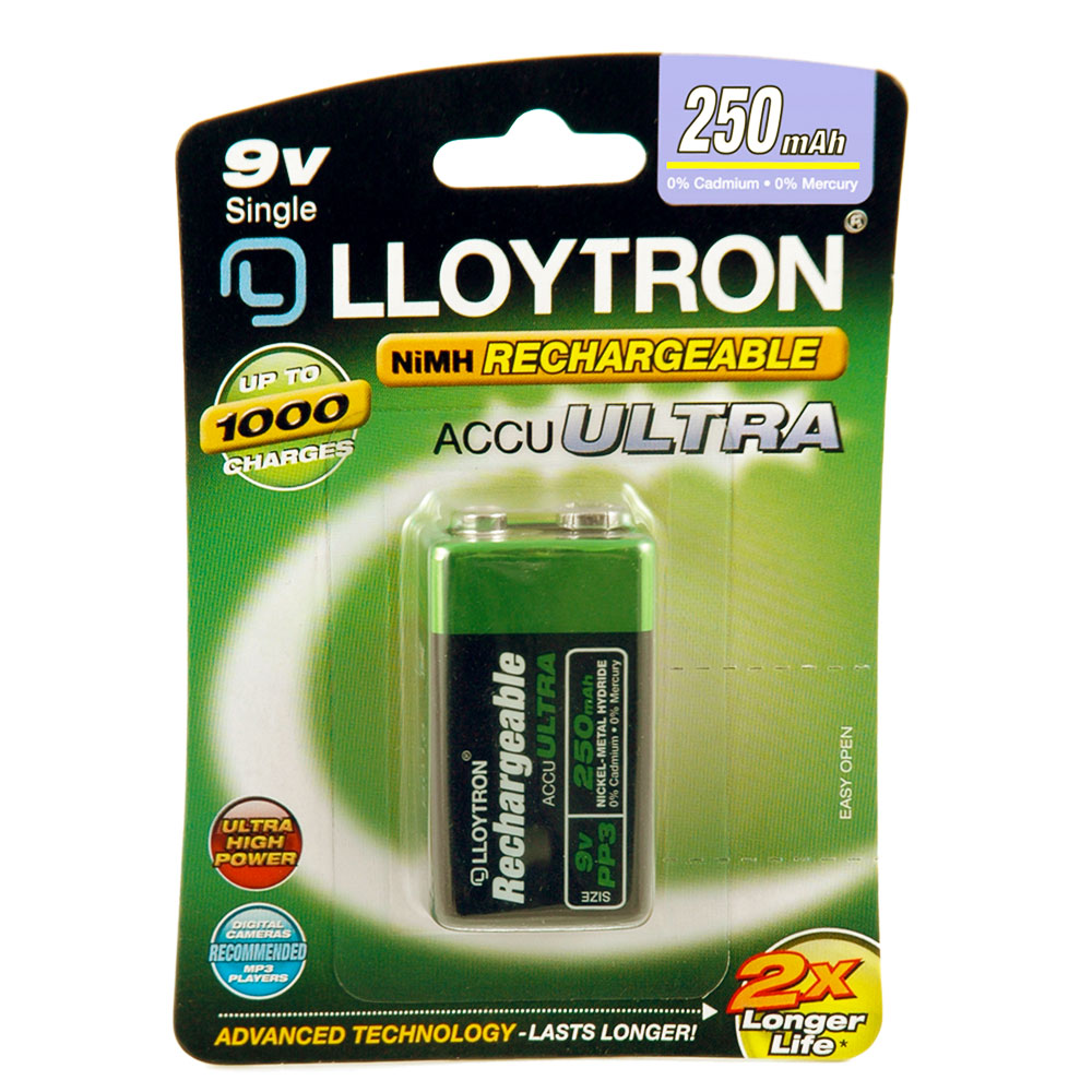 Lloytron 9v Pp3 Rechargeable Batteries Nimh Accu 250mah Capacity 1 Pack