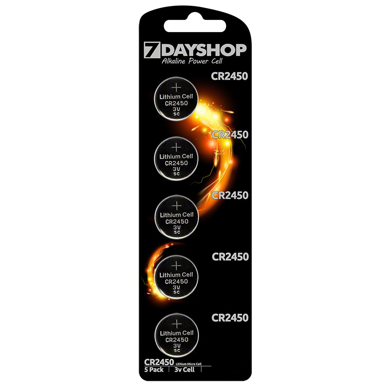 7dayshop CR2450, DL2450 ECR2450 Lithium Coin Cell Batteries - Extra Value 5 Pack