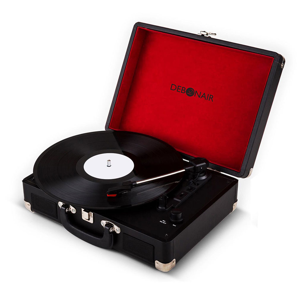 Debonair Retro Briefcase Style Vinyl Portable Three Speed Turntable with Built-in Speakers and RCA O