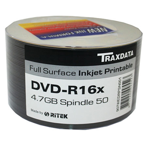 Traxdata / Ritek DVD-R 16x Full Surface Printable Discs 4.7GB - Spindle of 50