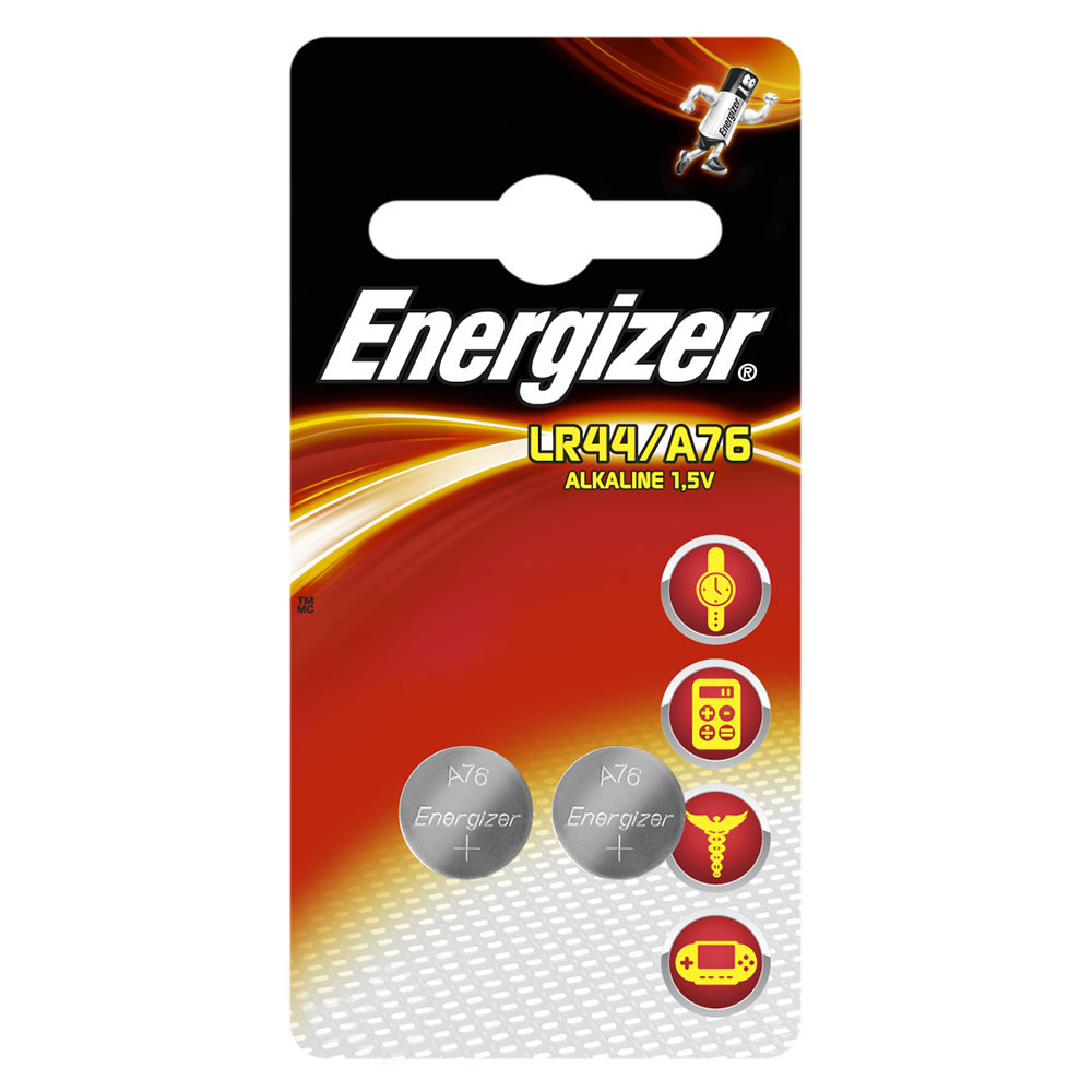 Energizer A76 LR44 AG13 Alkaline Button Cell Batteries - 2 Pack