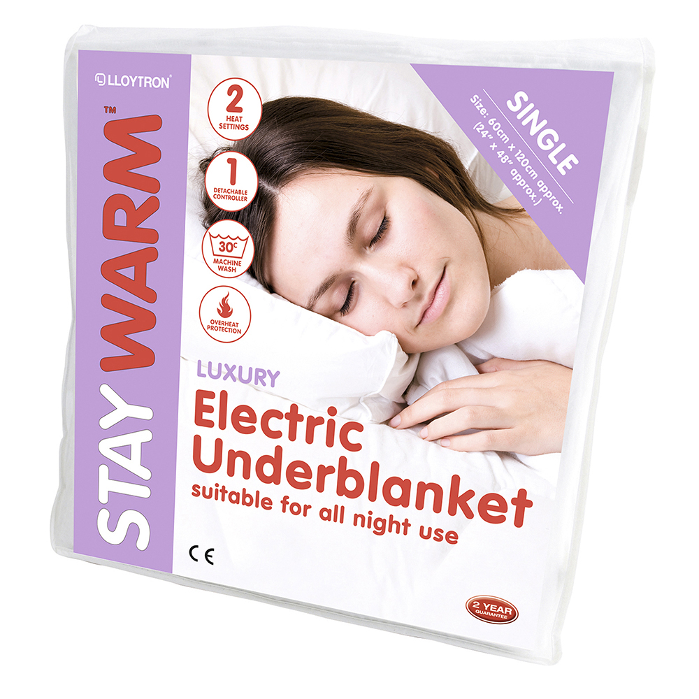 STAYWARM Luxury Electric Blanket / Underblanket with Fast Warm Up and Remote - SINGLE SIZE