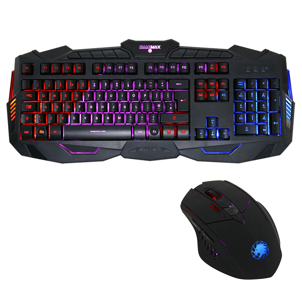 Game Max Gamer 3 Colour LED Illuminated USB Gaming Keyboard and Mouse - Black