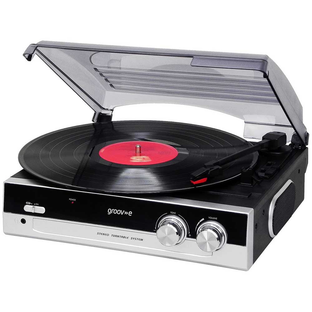 Groov-e Vintage Vinyl Record Player. Mains powered with Built-in Speakers and RCA Output - Black