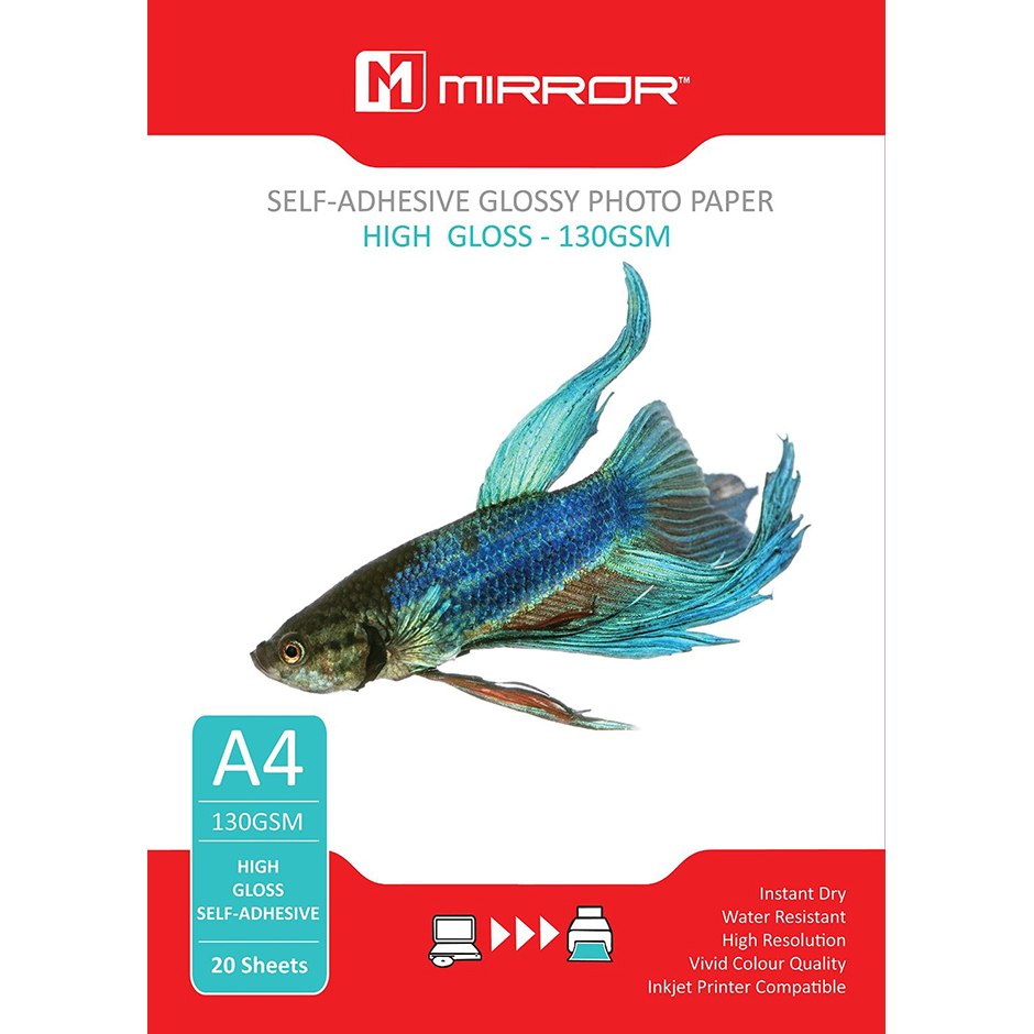 Mirror A4 Glossy Self Adhesive Photo Inkjet Paper HQ 130gsm - 20 Sheet Pack
