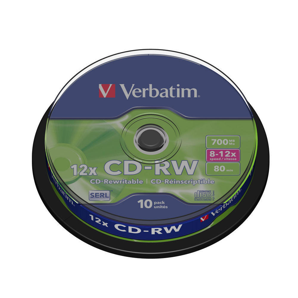 Verbatim 10 CD-RW CD Blank Rewritable Discs 700mb 80 mins 10 Pack 8-12x speed