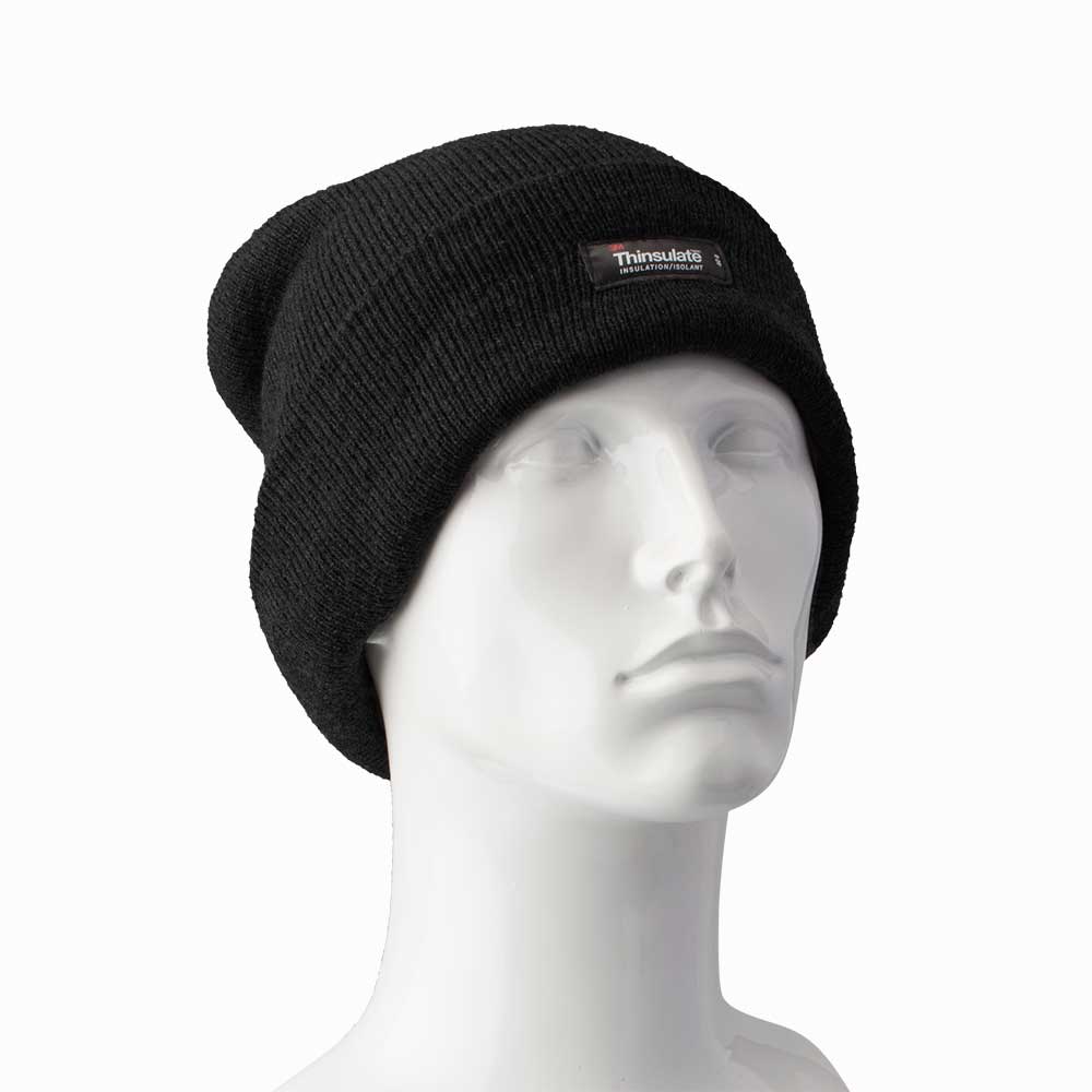 Mens Full Thinsulate Double Layer Acrylic Beanie Hat - Black