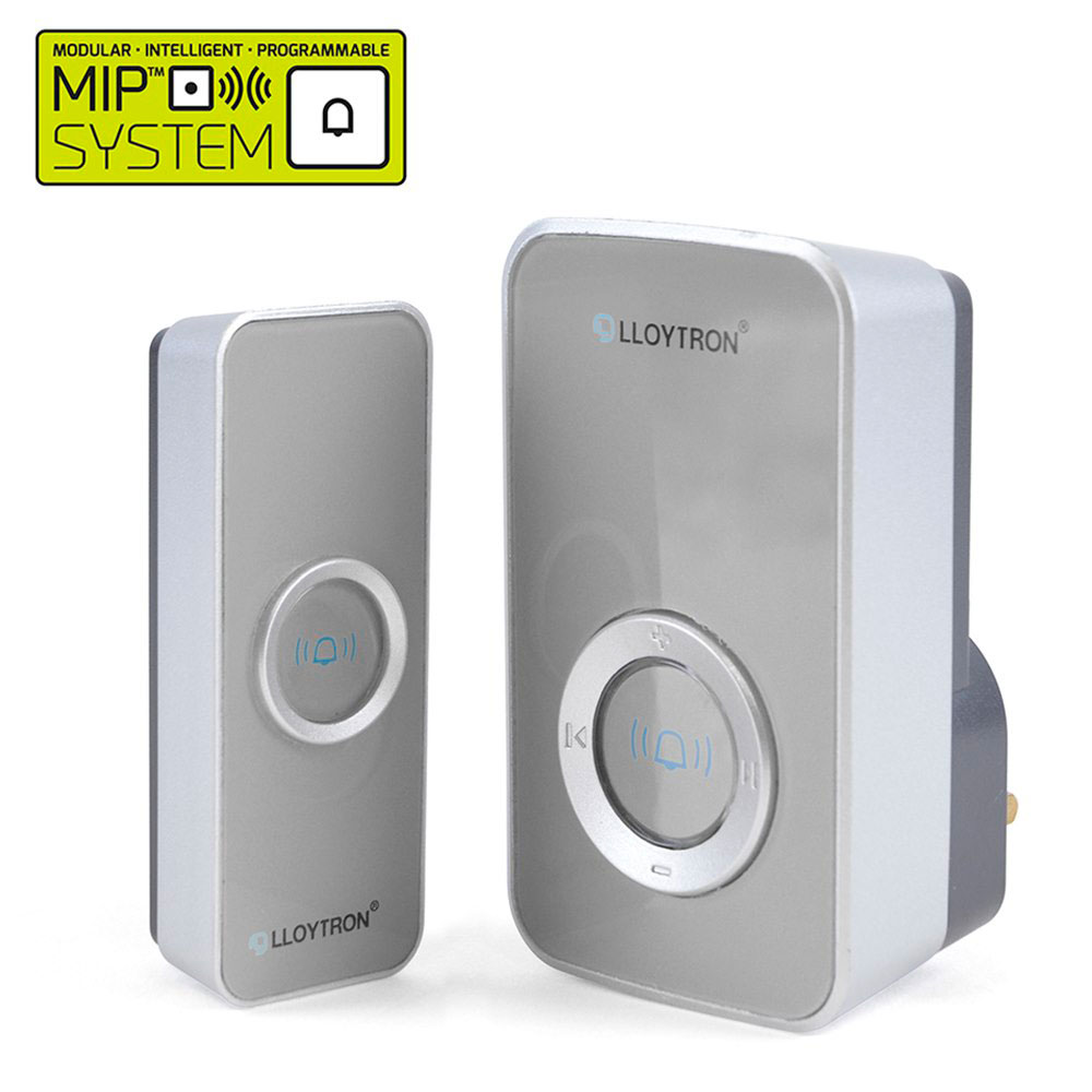 Lloytron Wireless Cordless Door Bell with 150M Range, MiPs and 32 Melodies - Grey