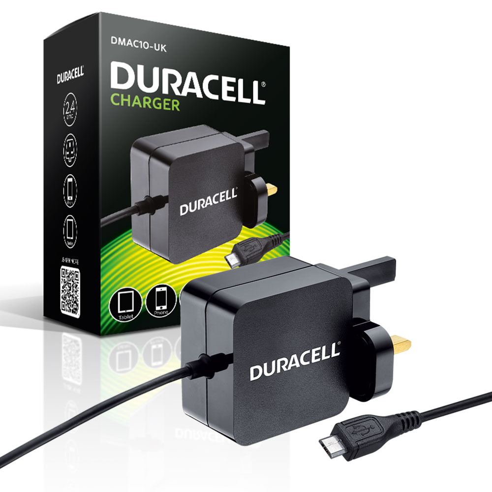 Duracell Mains to Micro USB UK 3Pin Plug Version for FAST CHARGING of Smartphones and Tablets etc