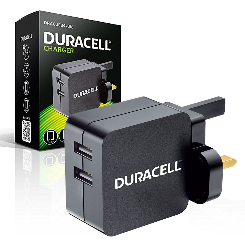 Duracell Twin USB 4.8A (2.4A x2) Mains Charger UK 3Pin Plug