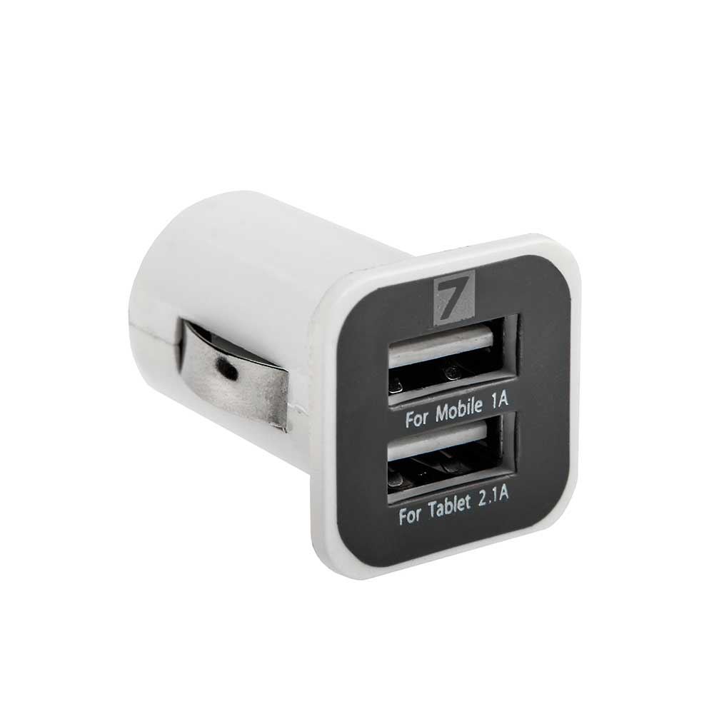 7dayshop Power 12V Vehicle Cigar to Dual USB Car Charger, Power Supply - High Output 2.1A - White