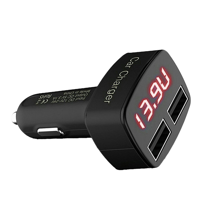 7dayshop 4 in 1 Twin Port USB In Car Fast Charger with LED Voltage and Temperature Display