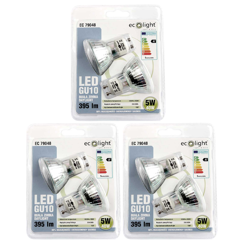 Ecolight GU10 LED Spot Light Bulb 5W 40W Equivalent Daylight Non-Dimmable - Value 6 Pack