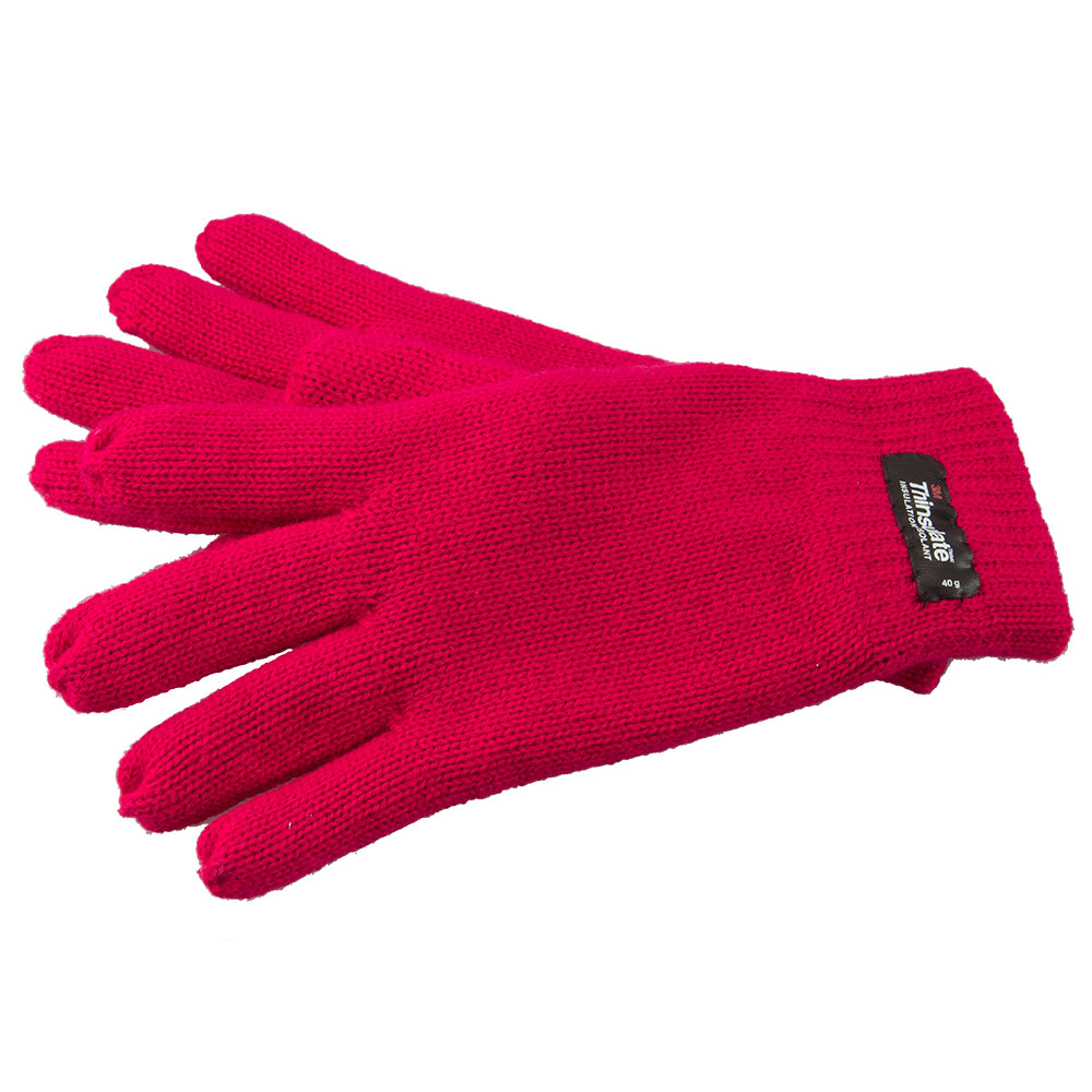 Ladies Knitted Gloves Thinsulate Thermal Acrylic - Pink