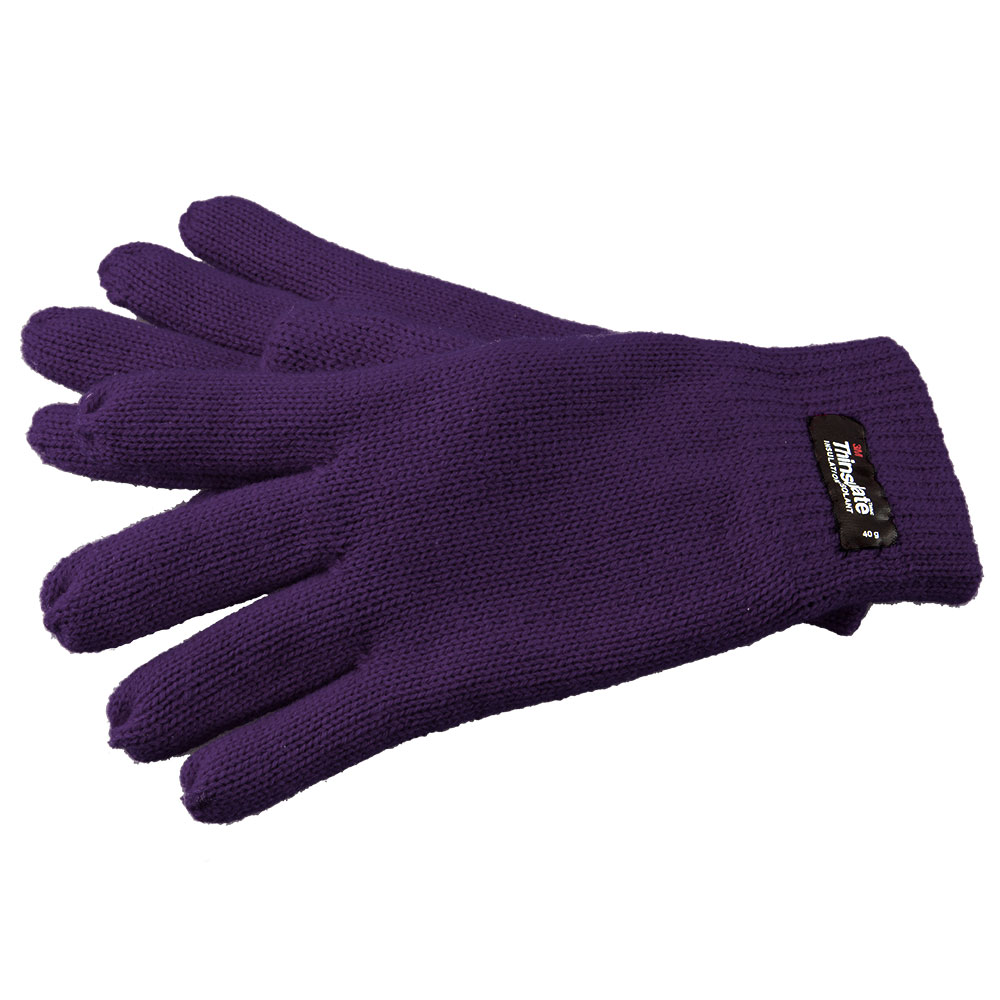 Ladies Knitted Gloves Thinsulate Thermal Acrylic - Purple